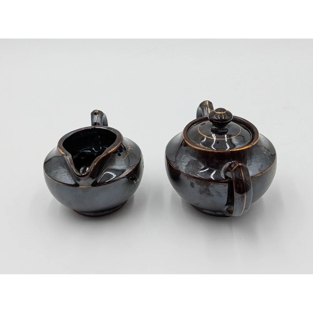 Vintage Japan Ceramic Creamer Pitcher‎ and Sugar Bowl with Lid Floral Accents